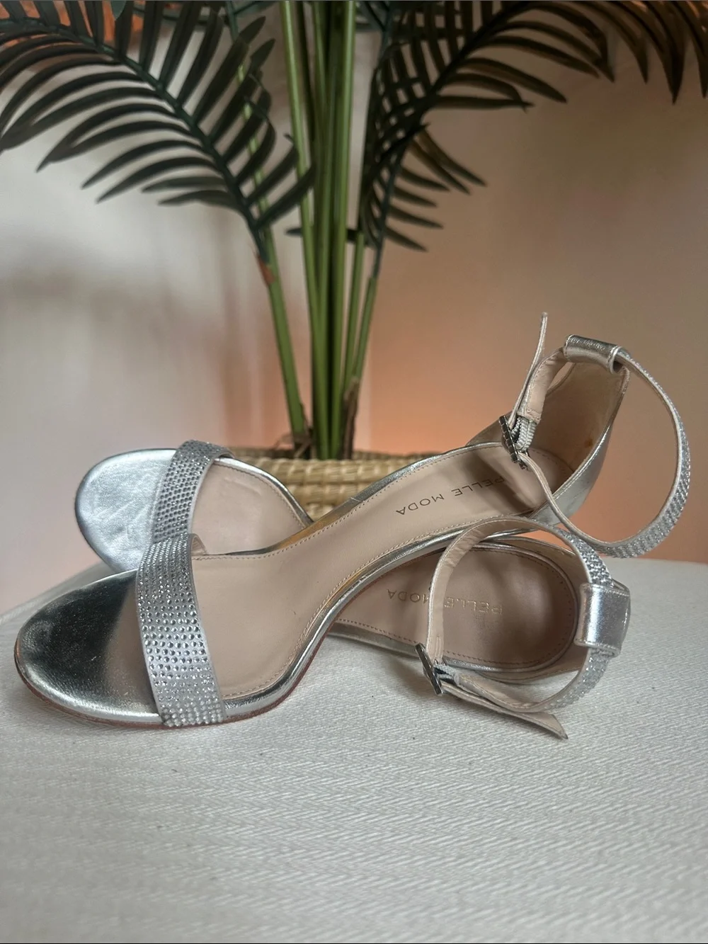 Pelle Moda silver rhinestone embellished heels